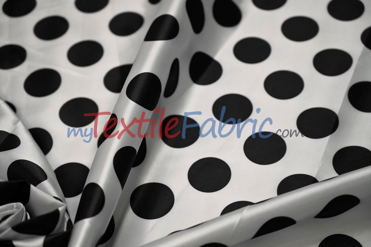 Polka Dot Charmeuse Satin Fabric - 58/60" Width, Multiple Colors, 1.5" Dots (1 Yard)