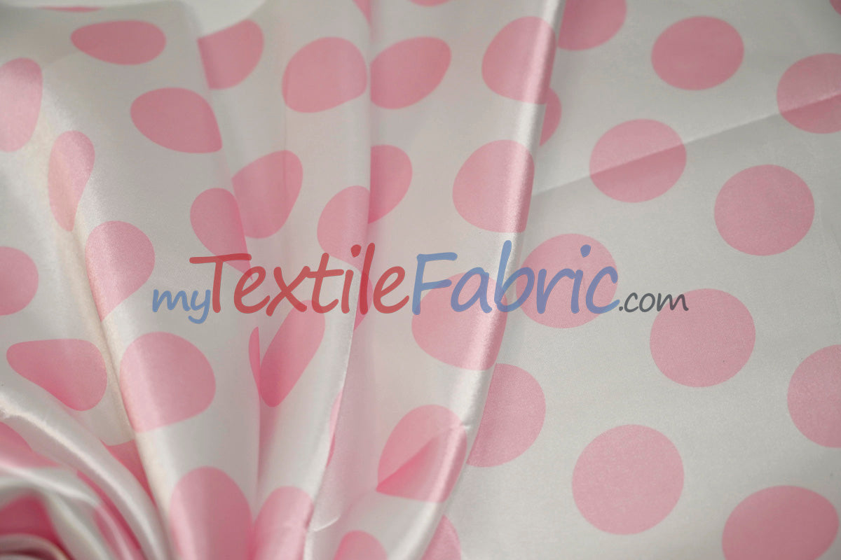 Polka Dot Charmeuse Satin Fabric - 58/60" Width, Multiple Colors, 1.5" Dots (1 Yard)