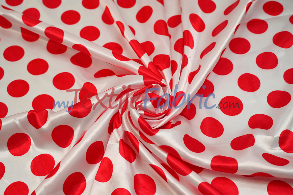Polka Dot Charmeuse Satin Fabric - 58/60" Width, Multiple Colors, 1.5" Dots (1 Yard)
