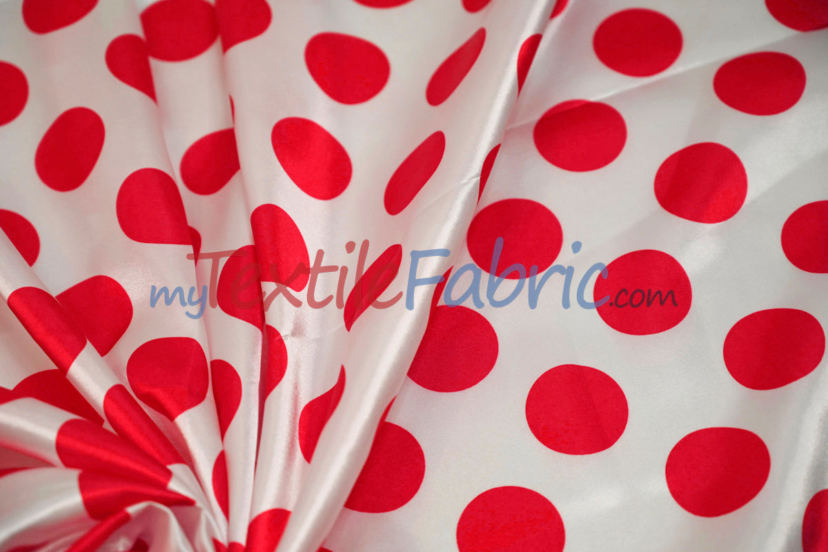 Polka Dot Charmeuse Satin Fabric - 58/60" Width, Multiple Colors, 1.5" Dots (1 Yard)