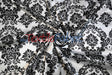White Black Damask Satin Print Polyester Fabric - Damask Pattern, 58/60" Width (1 Yard)