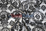 White Black Damask Satin Print Polyester Fabric - Damask Pattern, 58/60" Width (1 Yard)