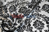 White Black Damask Satin Print Polyester Fabric - Damask Pattern, 58/60" Width (1 Yard)
