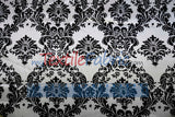 White Black Damask Satin Print Polyester Fabric - Damask Pattern, 58/60" Width (1 Yard)