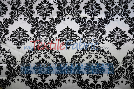 White Black Damask Satin Print Polyester Fabric - Damask Pattern, 58/60" Width (1 Yard)