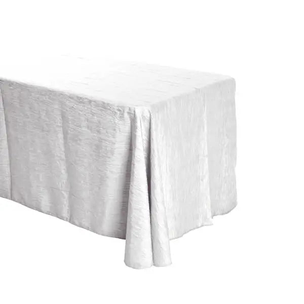 White Crinkle Crushed Taffeta Rectangular Tablecloth 90 x 132″