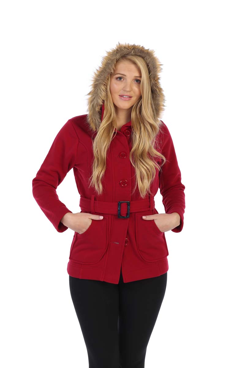 Unik Women Fleece Coat - Fur Hood, Detachable Belt (1 Piece)