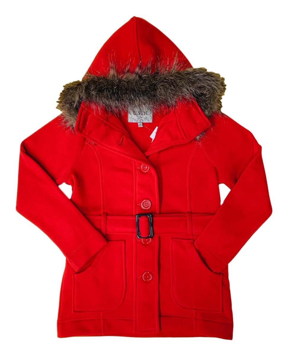 Unik Women Fleece Coat - Fur Hood, Detachable Belt (1 Piece)