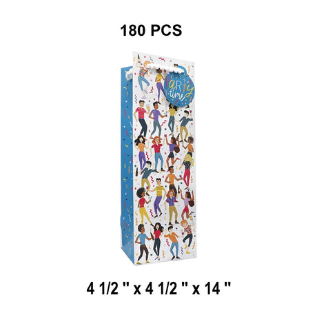 Patterned Wine Gift Bags   4 1/2" X 4 1/2" X 14"  Dance Party - 60 EACH