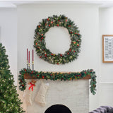 Pre-Lit Wintry Pine Wreath with Clear Lights, 48 Inch