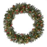 Pre-Lit Wintry Pine Wreath with Clear Lights, 48 Inch