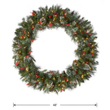 Pre-Lit Wintry Pine Wreath with Clear Lights, 48 Inch