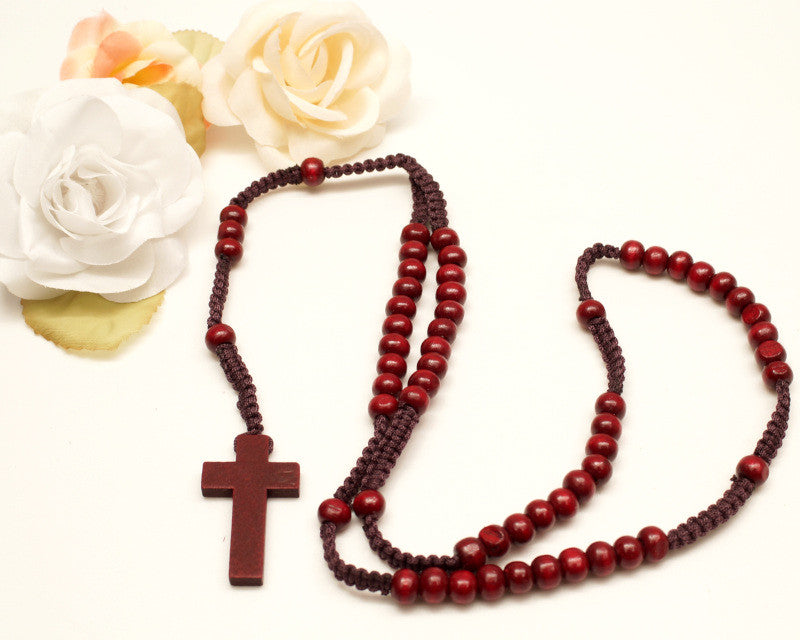 20 Inch Burgundy Wood Pearl Rosary Favor Pack of 12