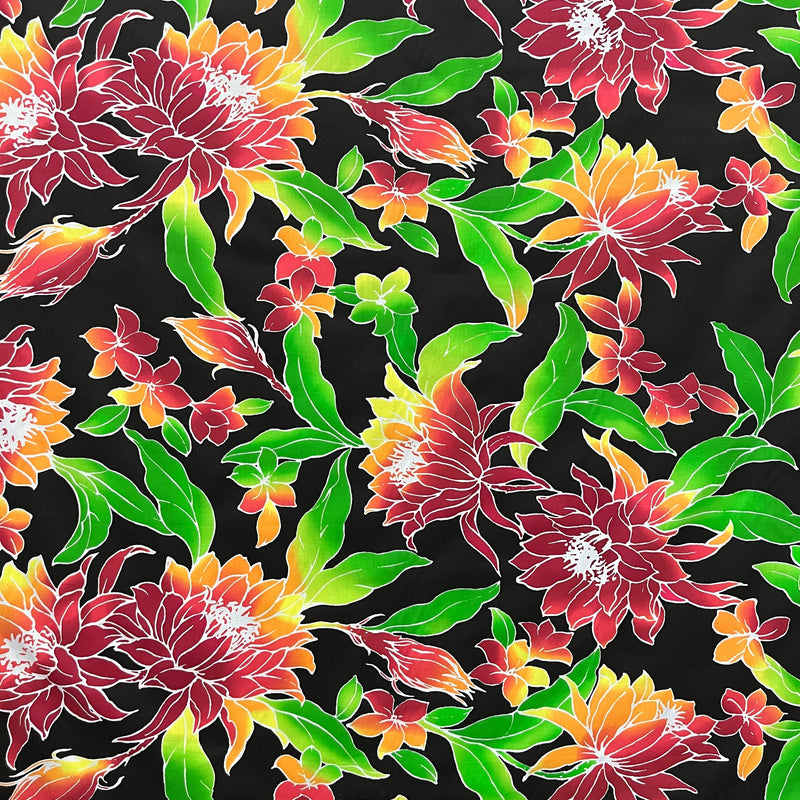 Water Lily Poly-Cotton Fabric - Black Water Lily Print, 36 X 45 (1 Yard)