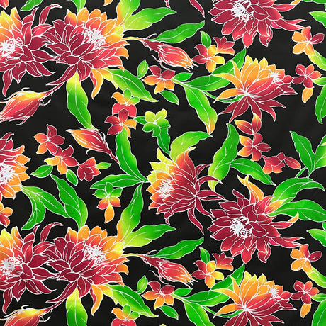 Water Lily Poly-Cotton Fabric - Black Water Lily Print, 36 X 45 (1 Yard)