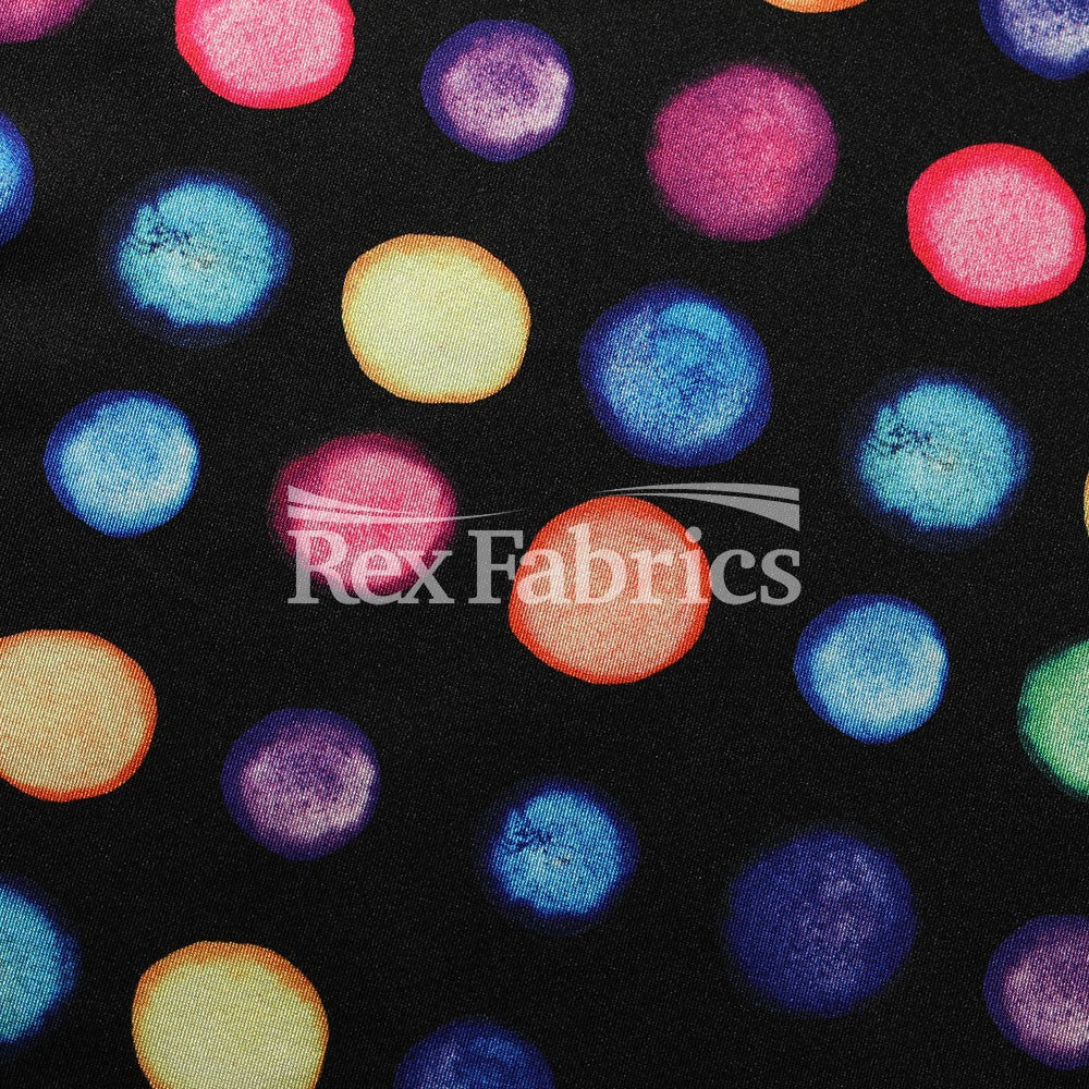 Watercolor Dots Poly Spandex Tricot Fabric - Multi Large Polka Dots, 58/60" Width (1 Yard)