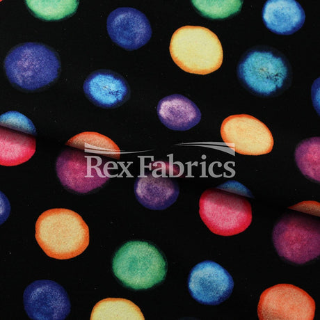 Watercolor Dots Poly Spandex Tricot Fabric - Multi Large Polka Dots, 58/60" Width (1 Yard)