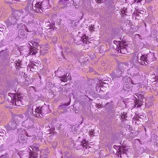 Cotton Fabric Watercolor Floral Purple 44/45"