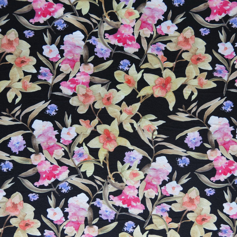 Poly Spandex Brushed Jersey Knit Fabric - Watercolor Garden Floral