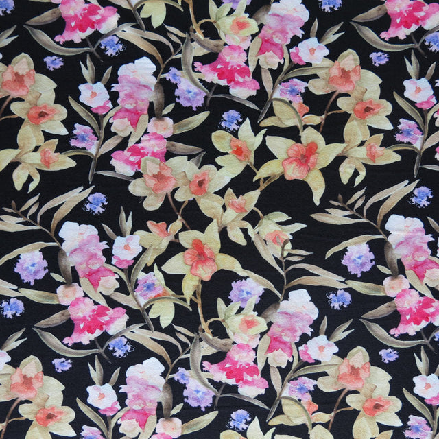 Poly Spandex Brushed Jersey Knit Fabric - Watercolor Garden Floral