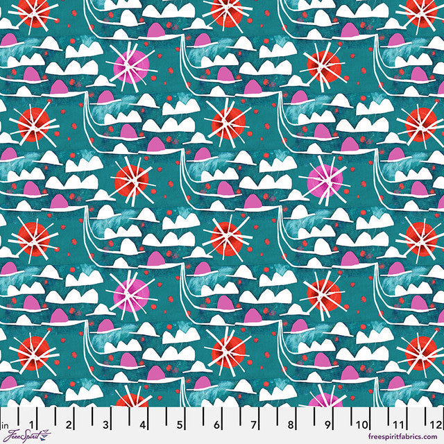 Cotton Print Waves Teal Colori 44/45 Fabric