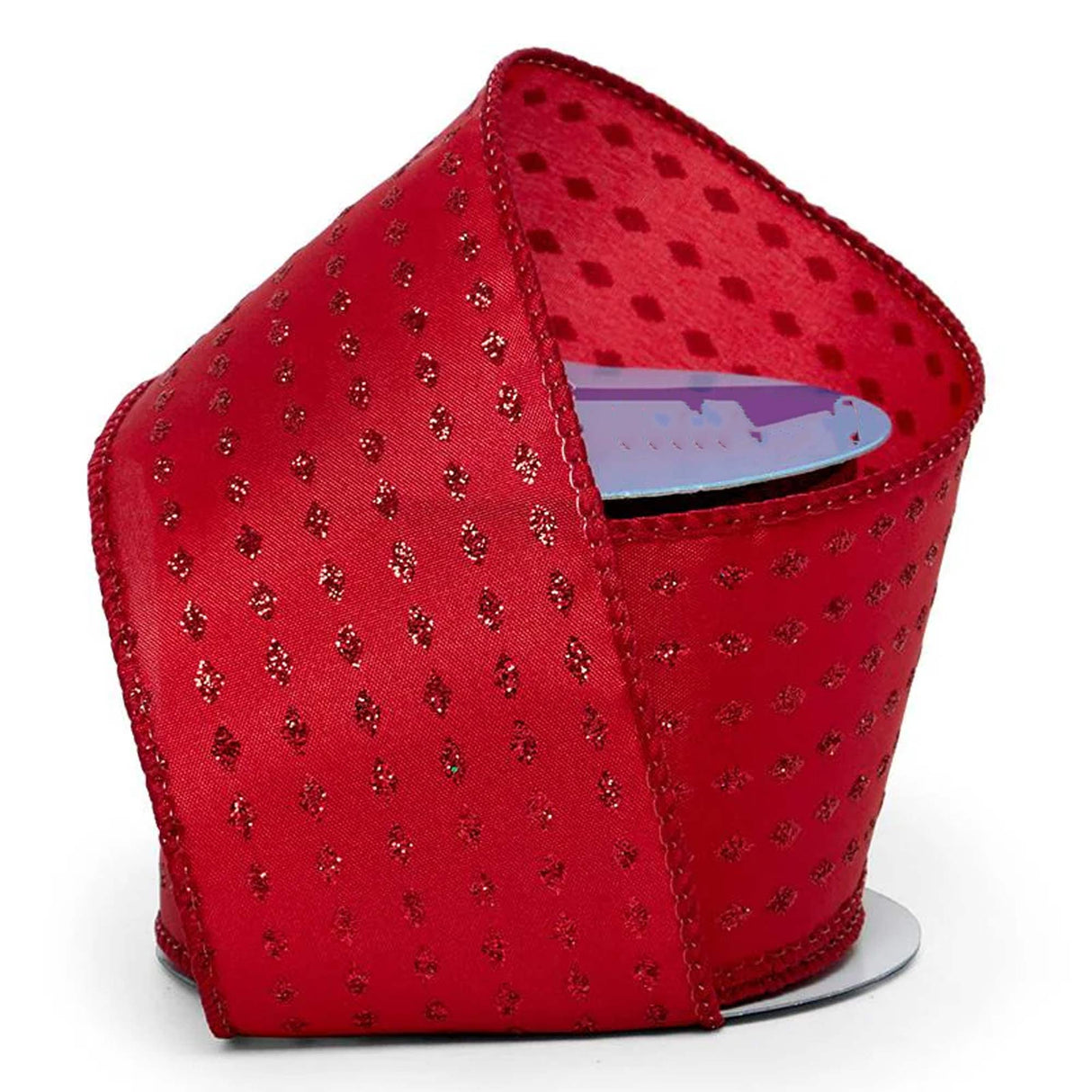 Mini Glitter Diamonds On Satin Wired Ribbon 2 1/2 '' X 10 yd Red Color 1 / roll