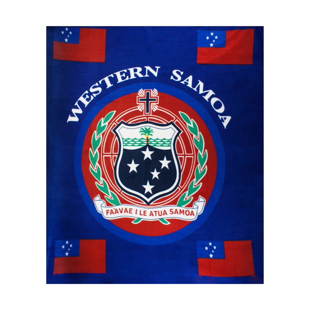 Western Samoa Polyester Fleece Fabric - Samoan Coat Of Arms, Flag Print, 72" X 60" (1 Blanket)