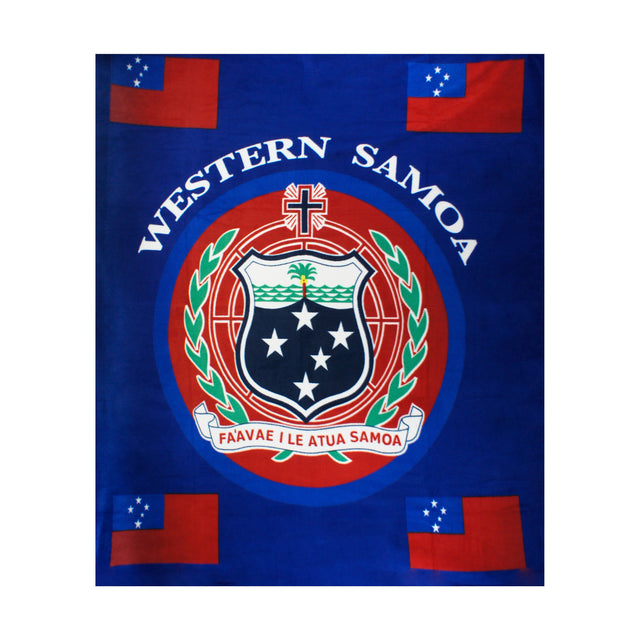 Western Samoa Polyester Fleece Fabric - Samoan Coat Of Arms, Flag Print, 72" X 60" (1 Blanket)