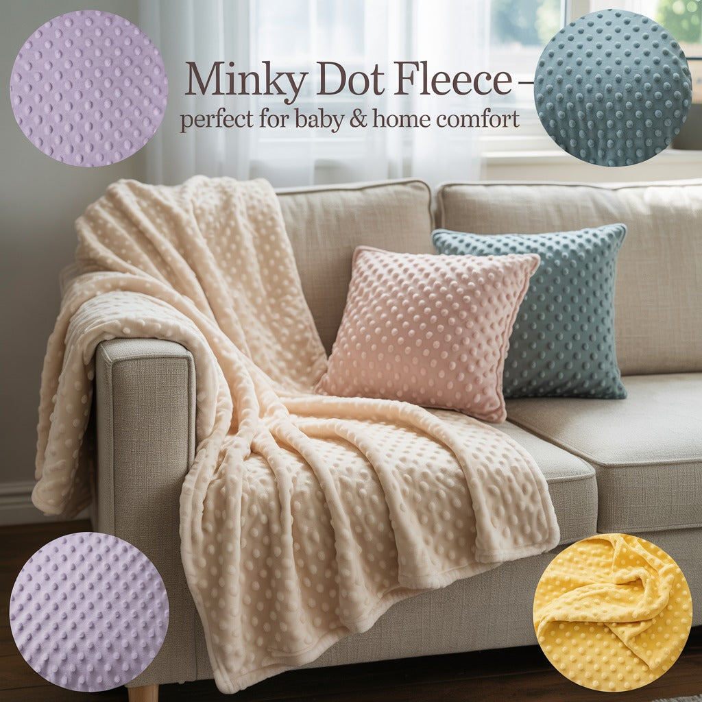 Minky Dot Fleece Fabric - Ultra Soft Plush Dimple Dots, 60" Wide, 4-Way Stretch