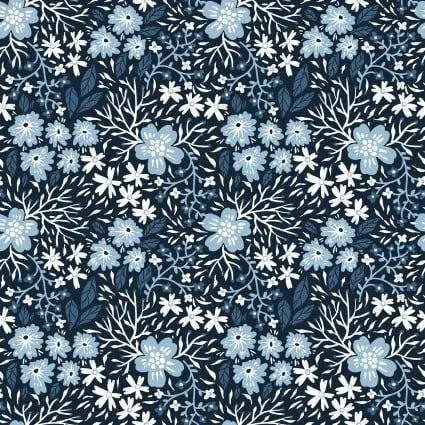 Cotton Quilting Fabric Whimsy Blue Flower Garden 44/45