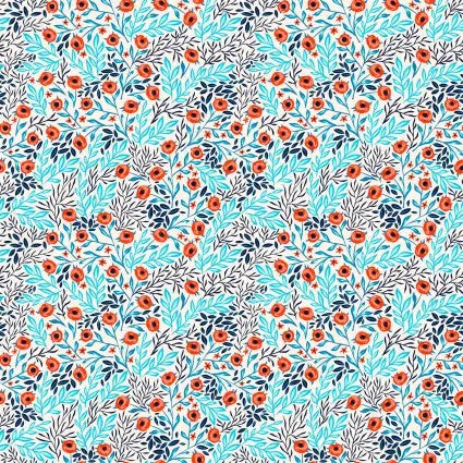 Cotton Quilting Fabric Whimsy Cream Floral Leaves 44/45"
