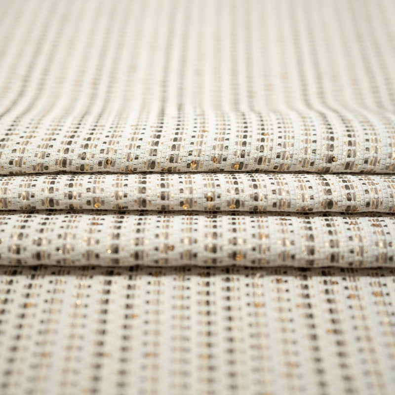 White And Gold Weave Metallic Brocade Fabric - White And Gold Weave, Metallic Jacquard Pattern (1 Yard)