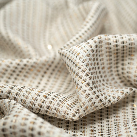White And Gold Weave Metallic Brocade Fabric - White And Gold Weave, Metallic Jacquard Pattern (1 Yard)