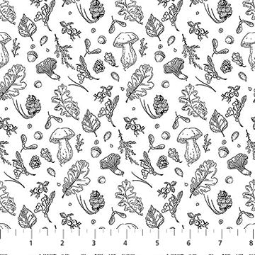 Cotton Print White/Black Nature's Sketchbook Fabric 44/45"