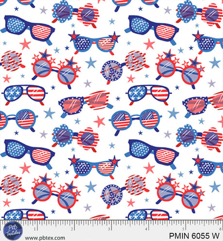 Cotton Patriotic Minis Print Fabric 44/45" White