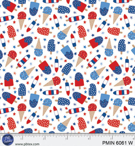 Cotton Patriotic Minis Print Fabric 44/45" White