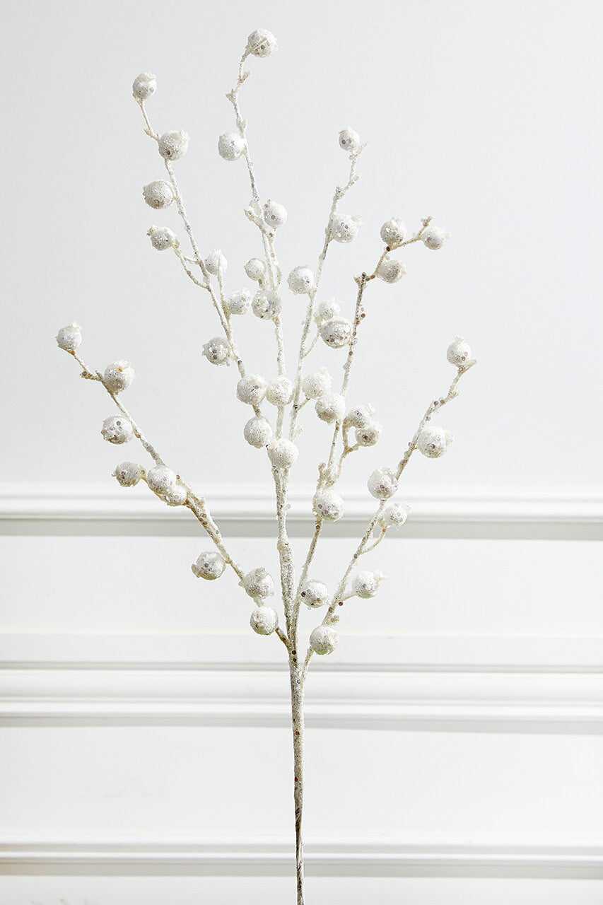30” Mini Pomegranate Glitter Spray – White Snowy Holiday Accent