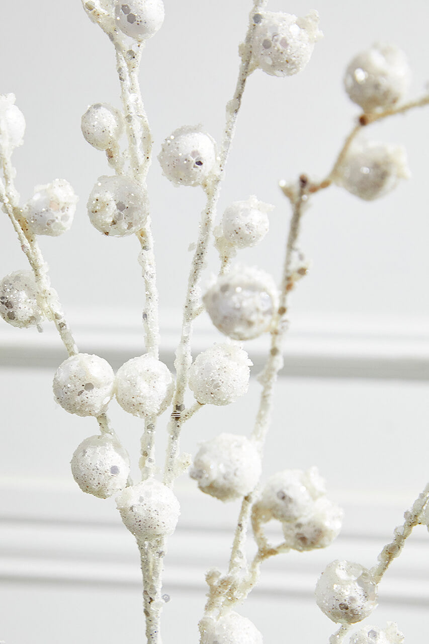 30” Mini Pomegranate Glitter Spray – White Snowy Holiday Accent