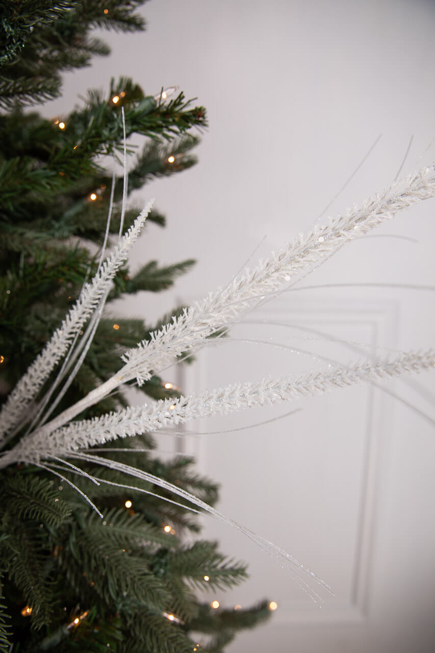 34” Glitter Mica Triple Spike Grass Spray - White