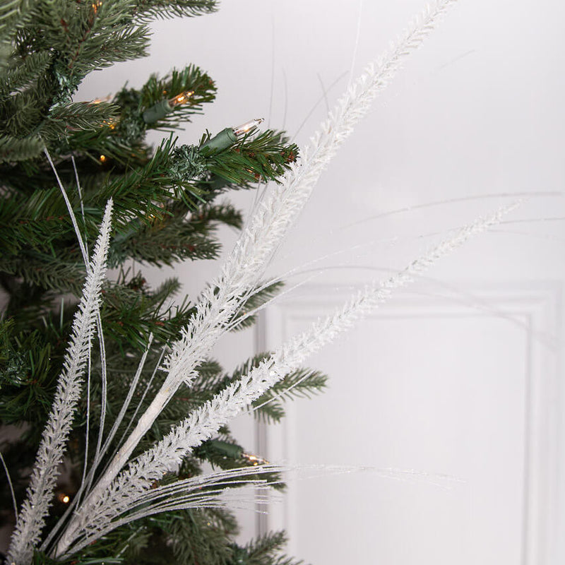 34 Inch Glitter Mica Triple Spike Grass Spray - White