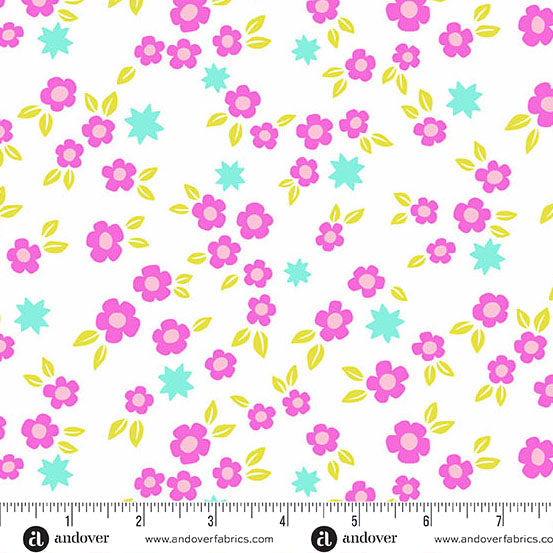 Cotton Print White Starry Blooms Fabric 44/45"