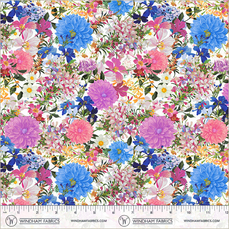 Cotton Wildflower Print Fabric 44/45" White Midnight Blooms