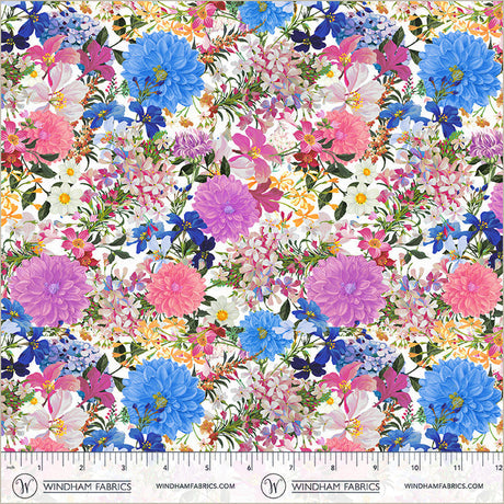 Cotton Wildflower Print Fabric 44/45" White Midnight Blooms