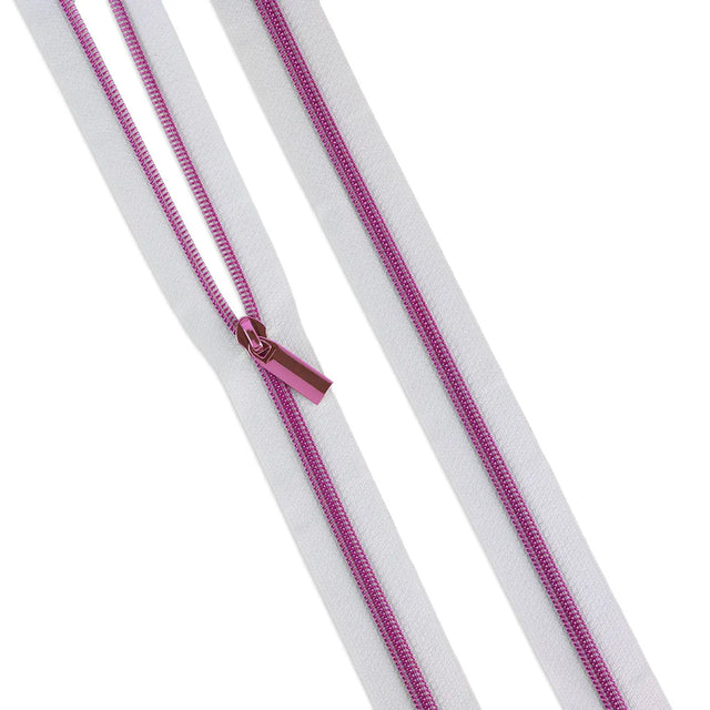 Nylon Coil Zipper White Pink #5 3 Yards