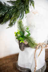 19” White Robe Santa Figure with Greenery Bundle