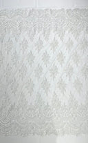 Erin Diamond Beaded Metallic Floral Embroidered Mesh Lace Fabric - Metallic Floral Beaded Embroidery, 50-54" Width (1 Yard)