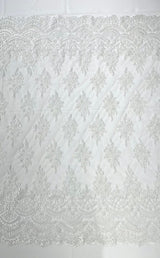 Erin Diamond Beaded Metallic Floral Embroidered Mesh Lace Fabric - Metallic Floral Beaded Embroidery, 50-54" Width (1 Yard)