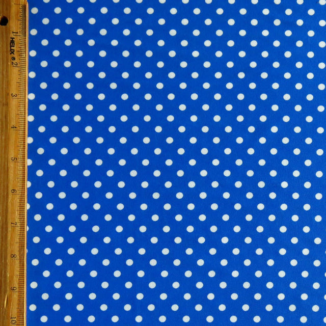 Swim Knit White Eraser Polka Dots on Royal Blue Nylon Spandex