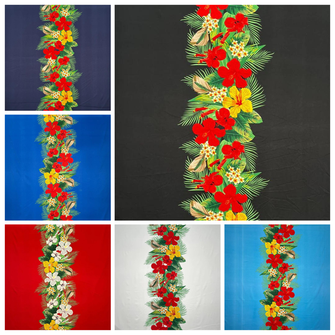 Tropical Flowers Middle Border Peachskin Fabric - Tropical Floral Border Print, 44" Width (1 Yard)