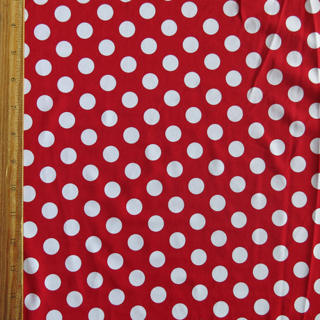 Swim Knit Nylon Spandex White Dime Polka Dots Red